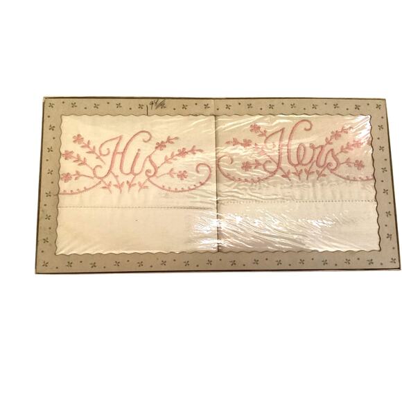 Vintage His & Hers Embroidered Pillowcases in Original Box New Other 42"x36" - Picture 3 of 5